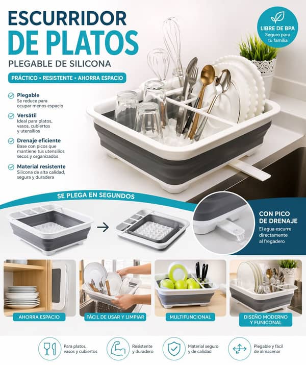 Escurridor de platos silicona plagable